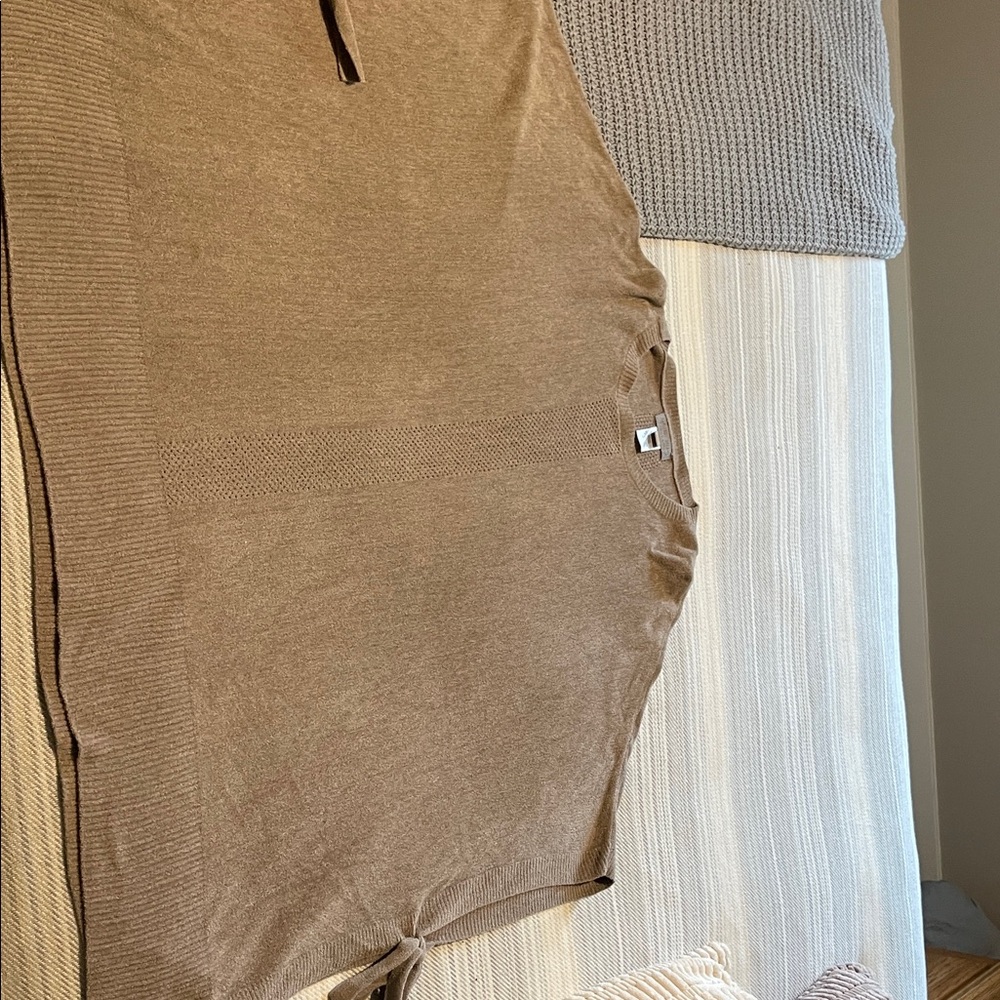 Barefoot Dreams open side poncho sweater taupe